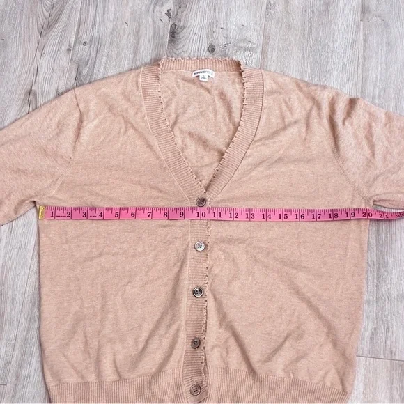 Minnie Rose Cotton Cashmere Frayed Cream Cardigan Sweater - Picture 6 of 8